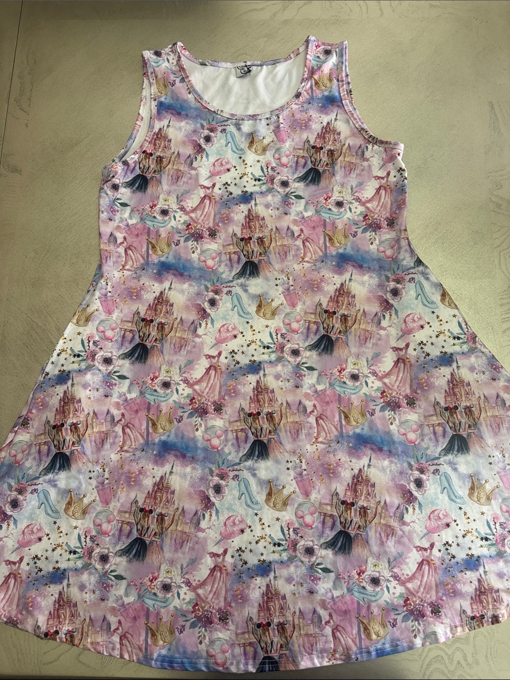 Sleeveless Pink Disney inspired Print Midi Dress